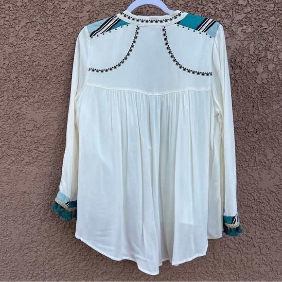 Chico's Open Front Blouse White Double Layer Beaded Sheer Boho Women Size Small - Picture 4 of 12